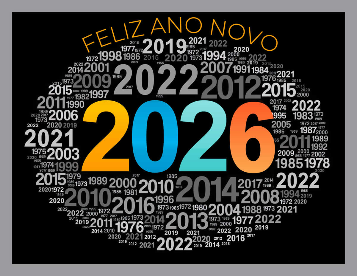 Imagem com anos e 2026 no centro, grande e colorida